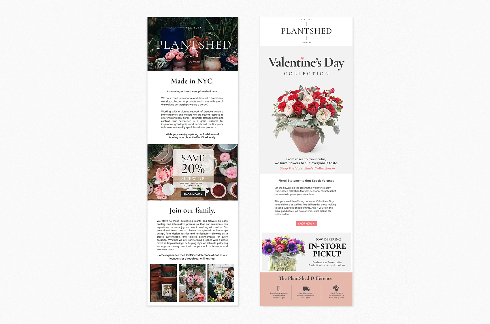 Generic and Valentine's day Email Blasts samples for Plantshed.com