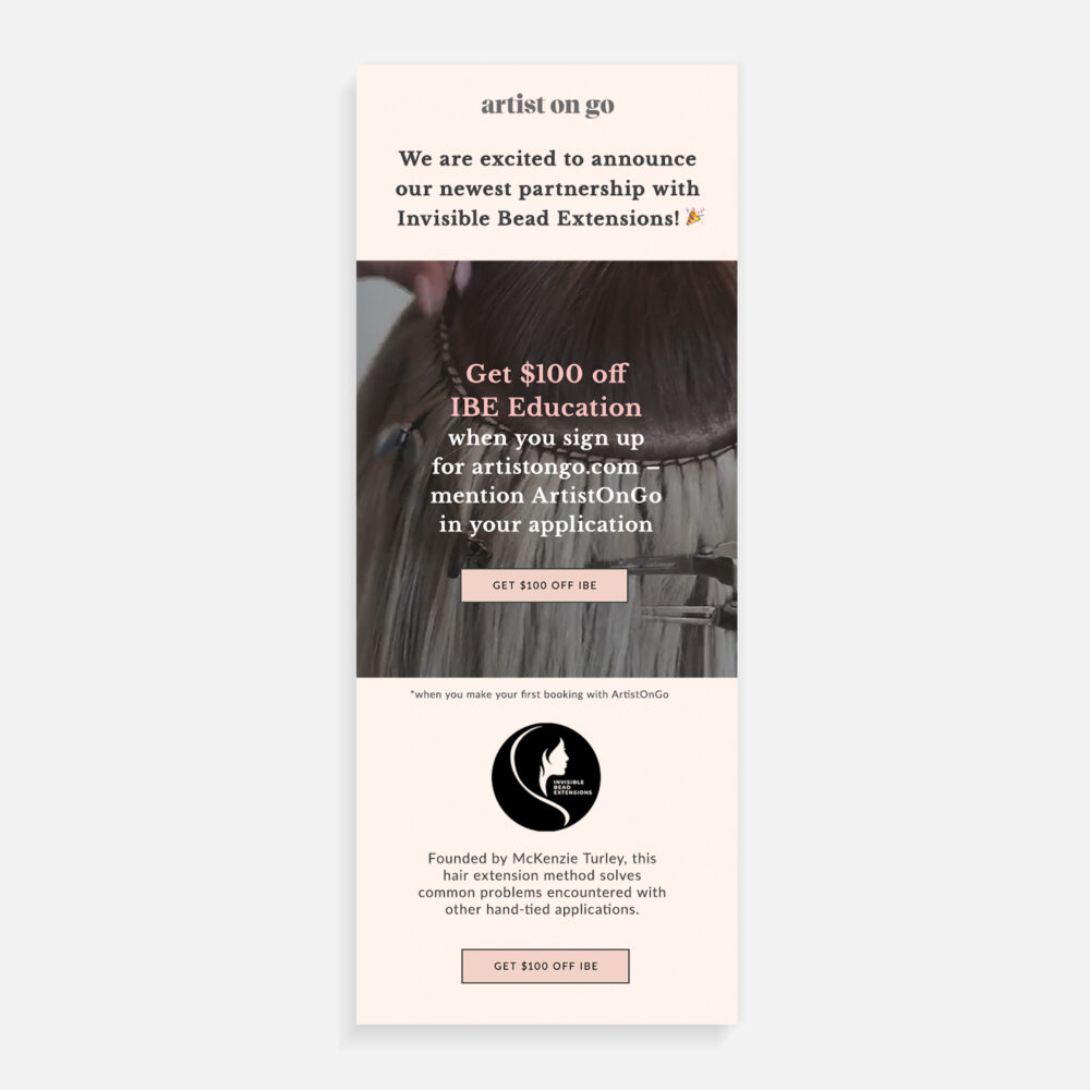 Email blast design for Artist on Go