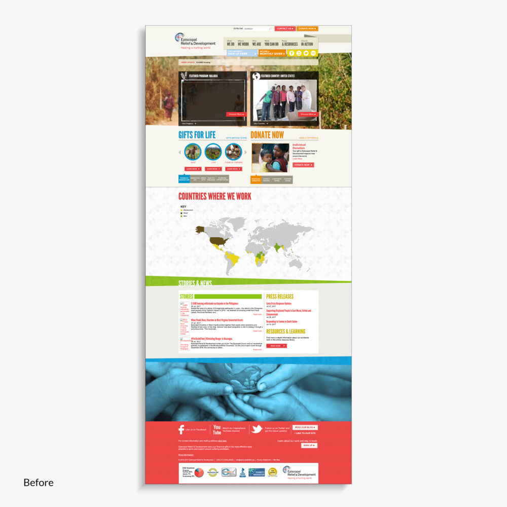 (Before) Homepage design for Episcopal Relief & Development