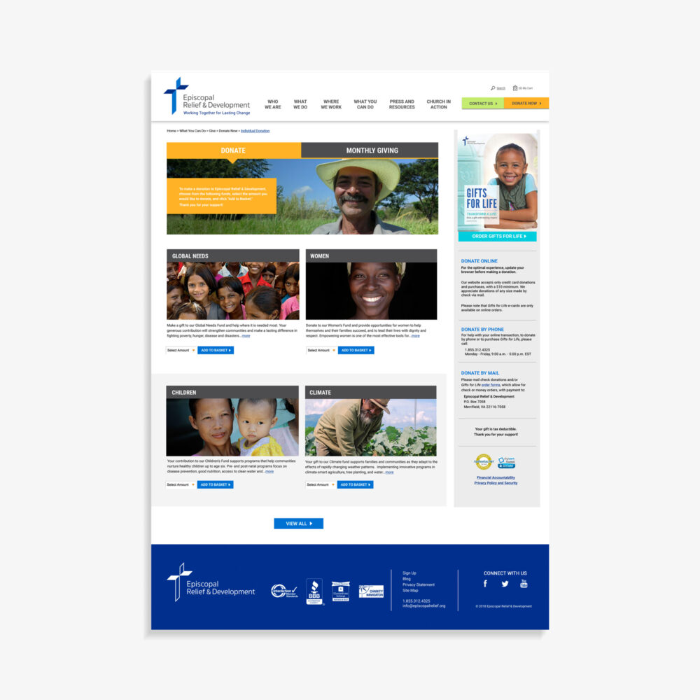 Web design for Episcopal Relief & Development