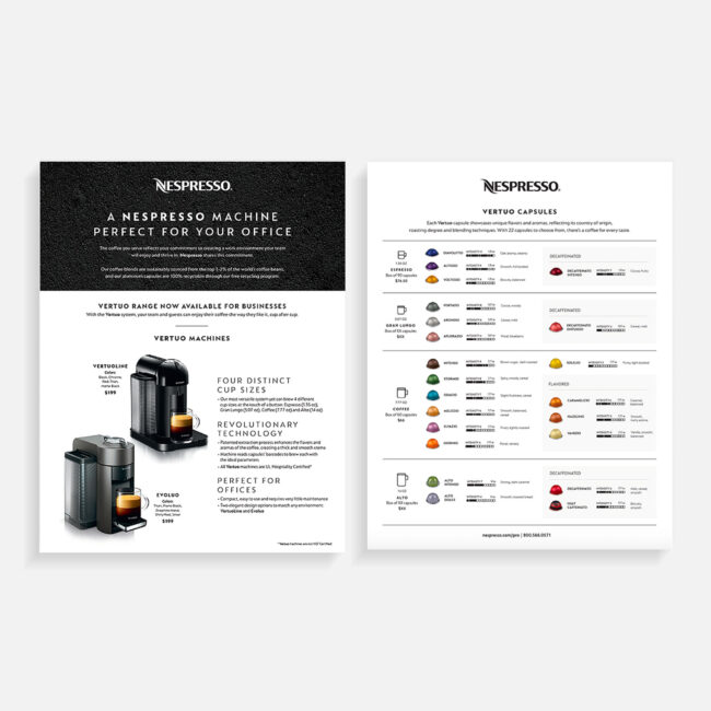 Sell sheet/capsule menu design for Nespresso